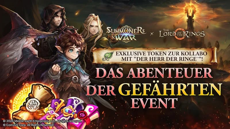 Beitragsbild zu Com2uS veranstaltet in Summoners War zur Feier seiner Kollaboration mit Der Herr der Ringe ein Giveaway-Event für eine Formwandlung von Aragorn