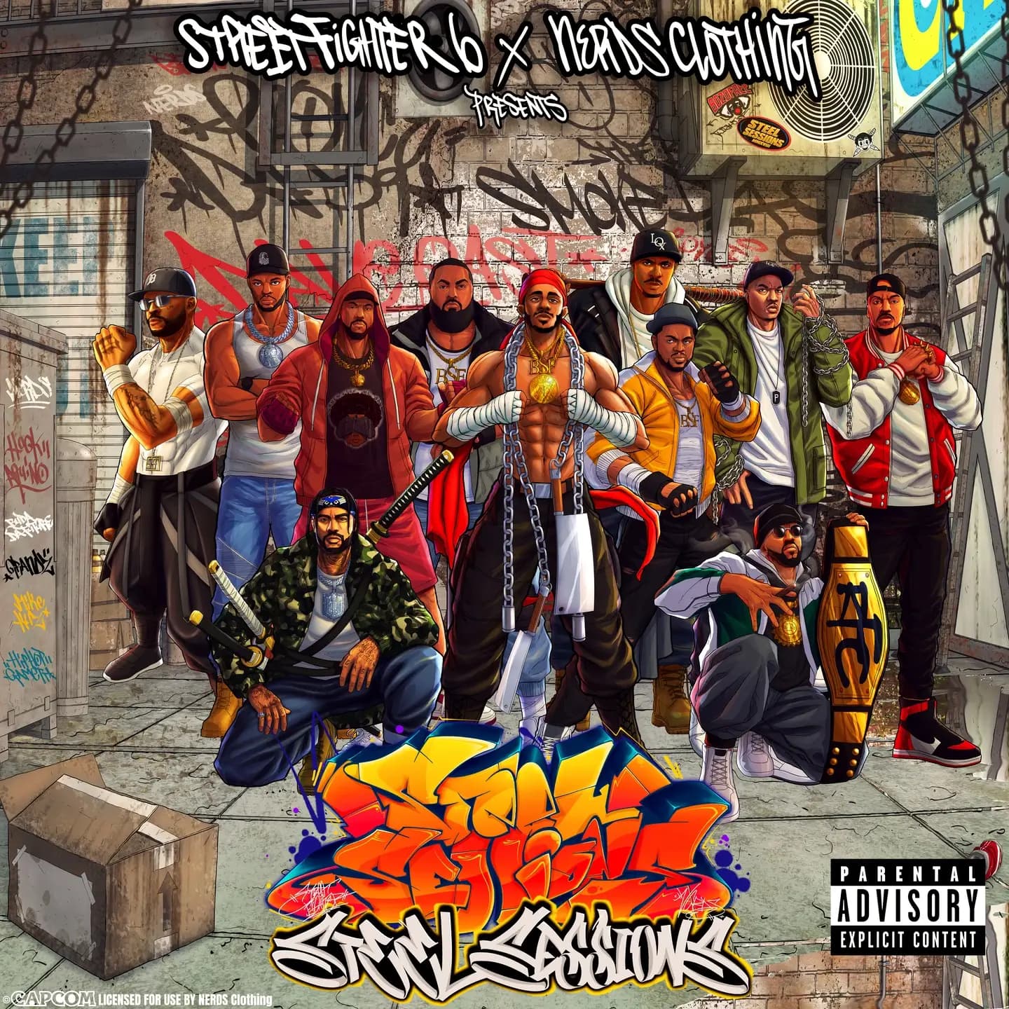 album art street fighter 6 x nerds clothing presents steel sessions